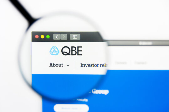 Los Angeles, California, USA - 25 March 2019: Illustrative Editorial of QBE Insurance Group website homepage. QBE Insurance Group logo visible on display screen.