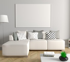 Modern living room with white sofa