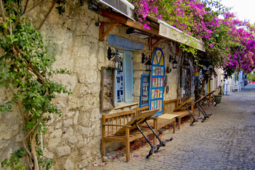 colorful and stone houses in Alacati  cesme, izmir	