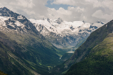 Val Roseg, Piz Roseg, Piz Bernina, Piz Scerscen, Gletscher, Wanderweg, Gletscherwanderung, Berninagruppe, Pontresina, Oberengadin, Alpen, Graubünden, Sommer, Schweiz