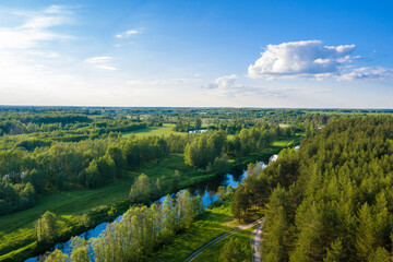 The Teza river in the Shuisky district of the Ivanovo region on a summer day.