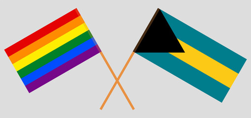 Crossed flags of LGBT and Bahamas