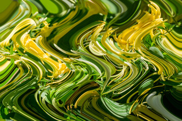 Abstract pattern with wave on floral theme. Artistic image processing created by photo of Japanese honeysuckle flower. Beautiful multicolor pattern in yellow, green tones. Background image