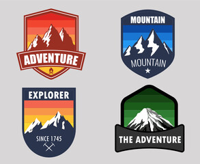 set of badges mountain trave, Camping outdoor adventure emblems, badges and logo vintage. 