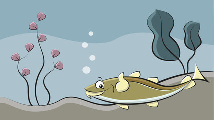 Background happy cartoon cod fish