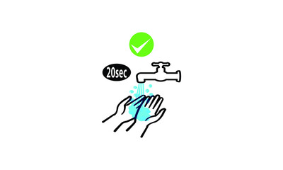 hand washing with soap and water icon on white background. anti-bacteria flat style logo. wash your hands 20 second vector for your web site design, clean hands symbol. handwashing sign