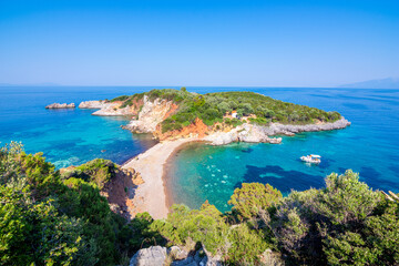 Amazing beach of Agios Vasileios, near famous resort of Agia Anna, Euboea, Greece. - obrazy, fototapety, plakaty