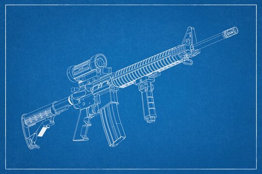 3D design of an AR15 rifle.