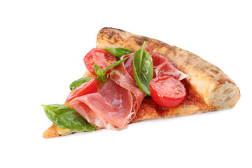 Slice of delicious pizza isolated on white