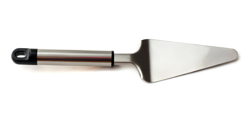 Kitchen utensil ( metallic spatula ) isolated on white.Nobody