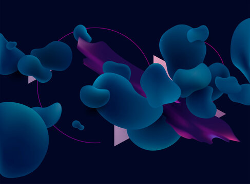 3D Dark Blue Bubbles On Black Background