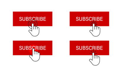 Subscribe button with hand cursor. Subscription process illustration.