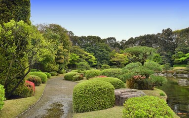 Ohori Park Japanese Garden in Fukuoka city, Japan