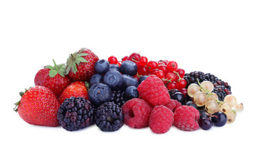 Mix of different fresh berries isolated on white