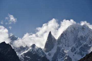 snowy mountain top in Gilgit-Baltistan, Northern Area, Kashmir, Pakistan. One of rld's longest...