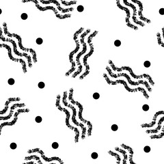 Seamless trendy abstract Memphis pattern. Black and white textures, simple design. Vector illustration. Applicable for backgrounds, wrapping paper, textile concepts.