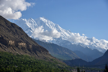 mountain range in Gilgit-Baltistan, Northern Area, Kashmir, Pakistan. beautiful meadow near the glaciers mountain range