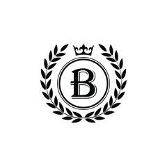 Letter B laurel wreath template logo Luxury letter with crown. Monogram alphabet . Beautiful royal initials letter.	