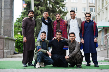 Fototapeta premium Group of pakistani man wearing traditional clothes salwar kameez or kurta.