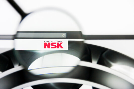 Los Angeles, California, USA - 25 March 2019: Illustrative Editorial of NSK website homepage. NSK logo visible on display screen.