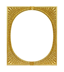 Golden frame for paintings, mirrors or photo isolated on white background. Design element with clipping path
