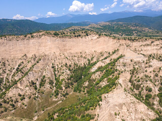Aerial view of Kresna sand pyramids, Bulgaria