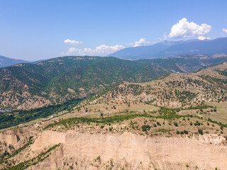 Aerial view of Kresna sand pyramids, Bulgaria