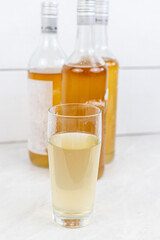 Homemade Elderberry Syrup in the bottles with copy space