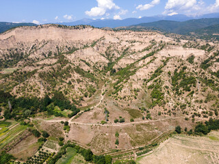 Aerial view of Kresna sand pyramids, Bulgaria