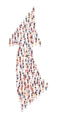 Large group of people in shape arrow. Vector illustration