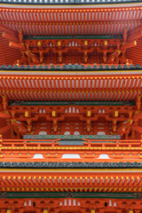 Fototapeta na wymiar Sanjunotou Detail of Three Store Pagoda at Kiyomizu-dera Temple Complex. Located at Higashiyama-ku, Kyoto, Japan
