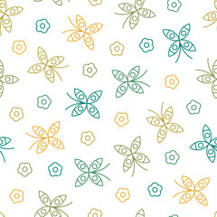 Colorful butterfly and flower pattern on white background