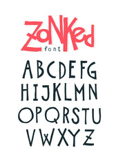 Cheerful friendly font.  The letters are all separately. Set of letters of the English alphabet. Latin characters. Hipster comic style. Font for cafes, shops and promotions.