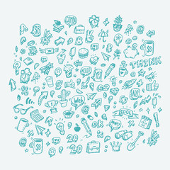Set of icons on the theme of business and finance.  Web icons in doodle style. All elements are isolated on a white background. Fashionable style.