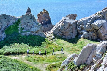Beautiful view on the rocky coast of the Primel tip at Plougasnou in Brittany. France