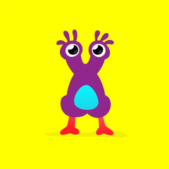 Illustration of a cute, lovely big-eyed monster character.  Mascot for the company. Abstract creature. Character is isolated on a yellow background. Children's cartoon image, drawing of a monster.