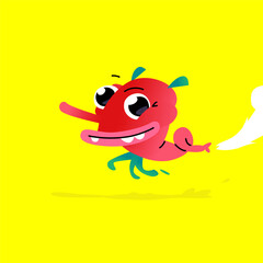 Illustration of a cute, lovely monster character. Mascot for the company. Abstract creature. Character is isolated on a yellow background. Children's cartoon image, farting monster.