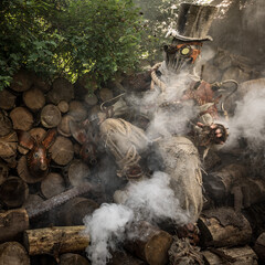 Futuristic character cyborg stalker. Art Photography in steampunk style.