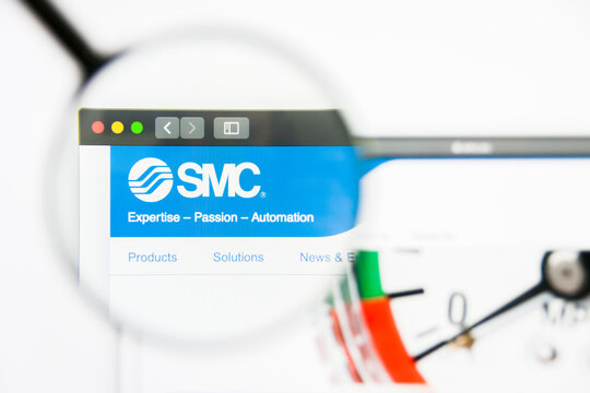 Los Angeles, California, USA - 25 March 2019: Illustrative Editorial of SMC website homepage. SMC logo visible on display screen.