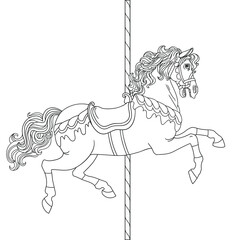 Carousel Horse, Merry go round horse, French carousel.  Vector illustration of carousel horse on carnival ride
