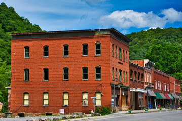 A shot of the store fronts in downtown Bramwell WV in Mercer County, West Virginia, United States, along the Bluestone River. © R Scott James