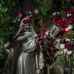 Fabulous stylization of Santa Muerte - Holy Death - modern religious cult. Concept Art fairy tale...