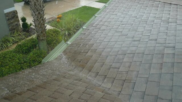 Rain water flowing to gutter of a house	