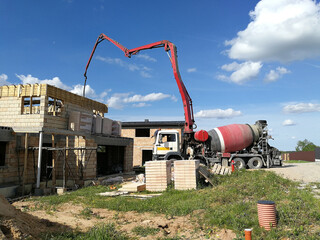 Cement truck in construction site