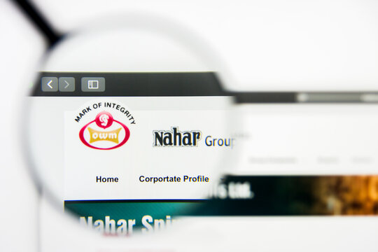 New York, New York State, USA - 19 June 2019: Illustrative Editorial of Nahar Spinning Mills website homepage. Nahar Spinning Mills logo visible on display screen.