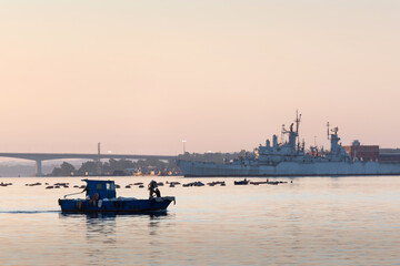 Boat in harbor of Taranto, Italy