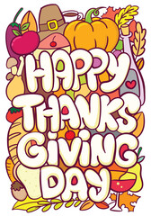 Thanksgiving typography with cute doodle art