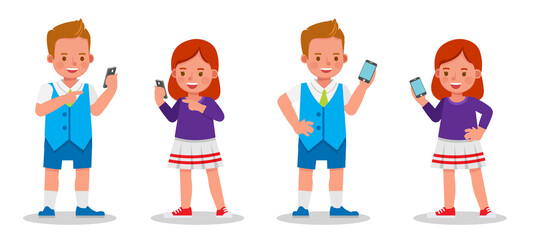 Set of children character vector design. Presentation in various action with emotions.