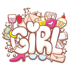 Girl hand drawn typography with cute doodle