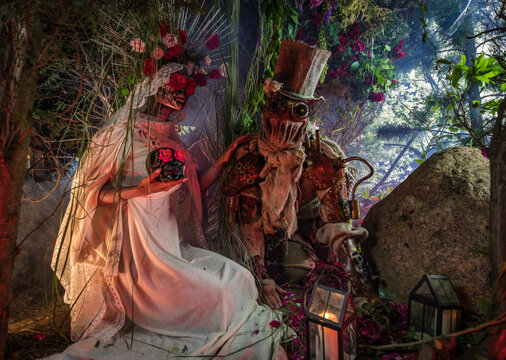 Fabulous stylization of Santa Muerte - Holy Death - modern religious cult. Concept Art fairy tale photo.